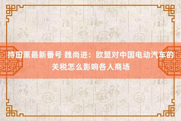 持田薫最新番号 魏尚进：欧盟对中国电动汽车的关税怎么影响各人商场